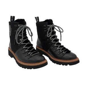 Bionica Darlene‎ All-Weather Black Leather Wool Hiker Boots NWOT Fits 7–7.5